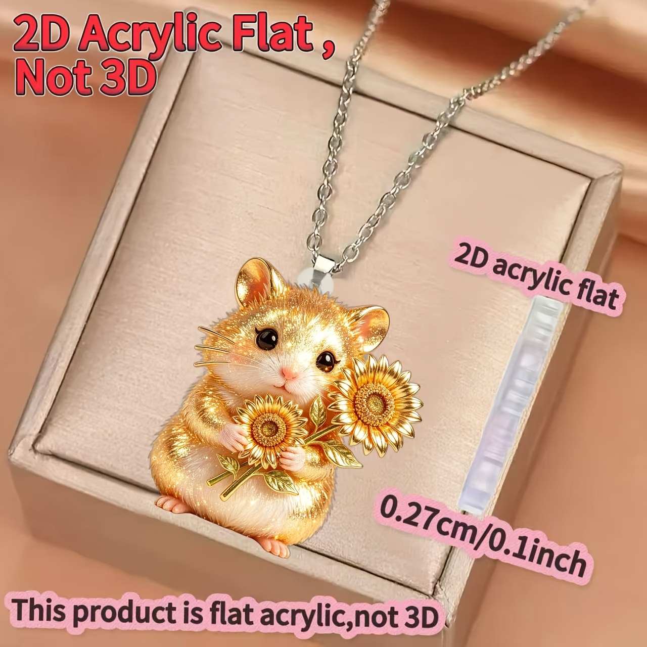 Women's Novelty Hamster Holding Sunflower Acrylic Necklace